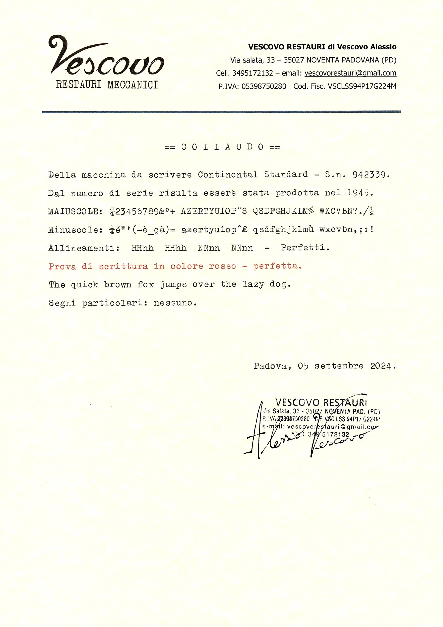 continental test certificate