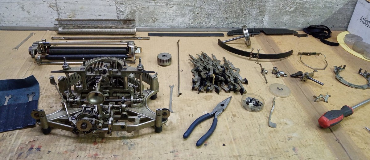 Hammond typewriter demounted during restoration