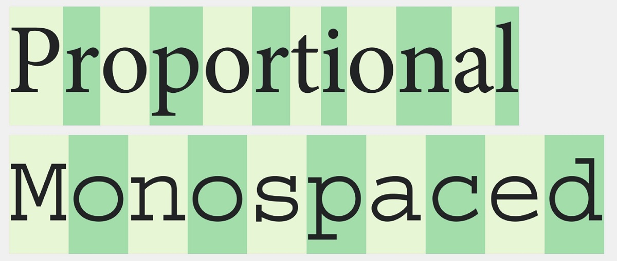 Proportional - monospaced characters difference
