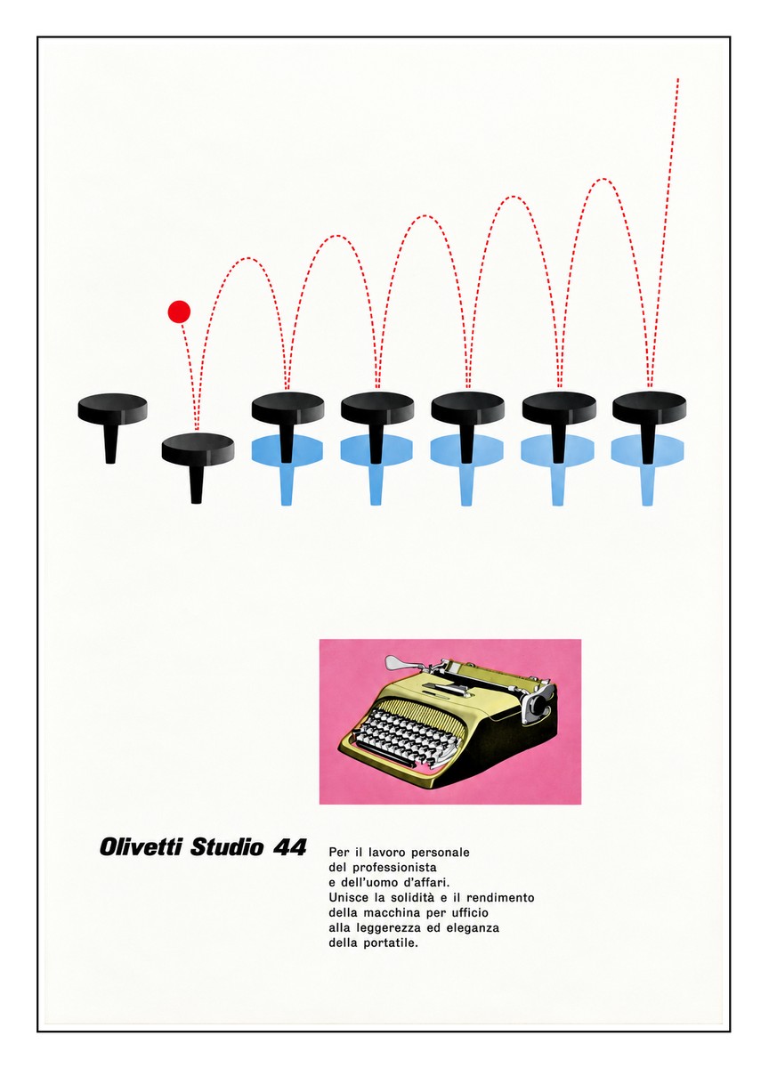 Olivetti Studio 44 typewriter 1952's color advertise