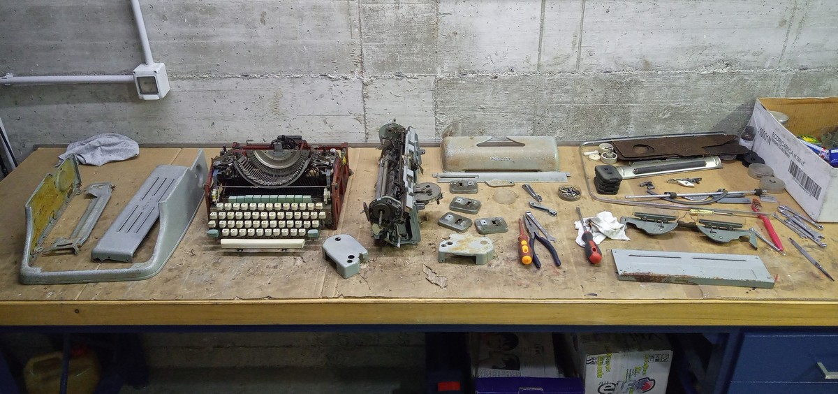 Olympia SG1 typewriter demounted during restoration