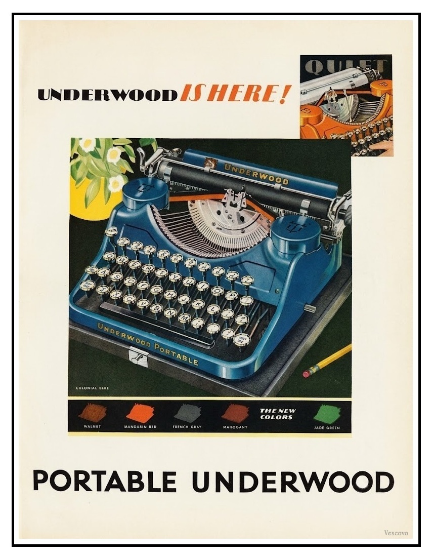 Underwood portable typewriter 1930's color advertise